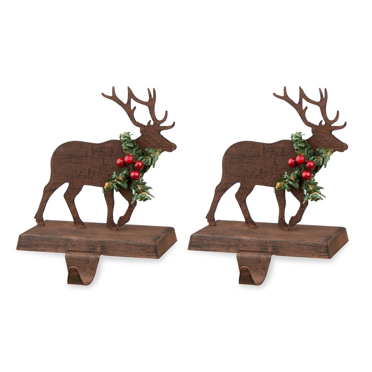 Glitzhome Set Of 2 6.5in. H Wooden and Metal Reindeer Stocking Holder
