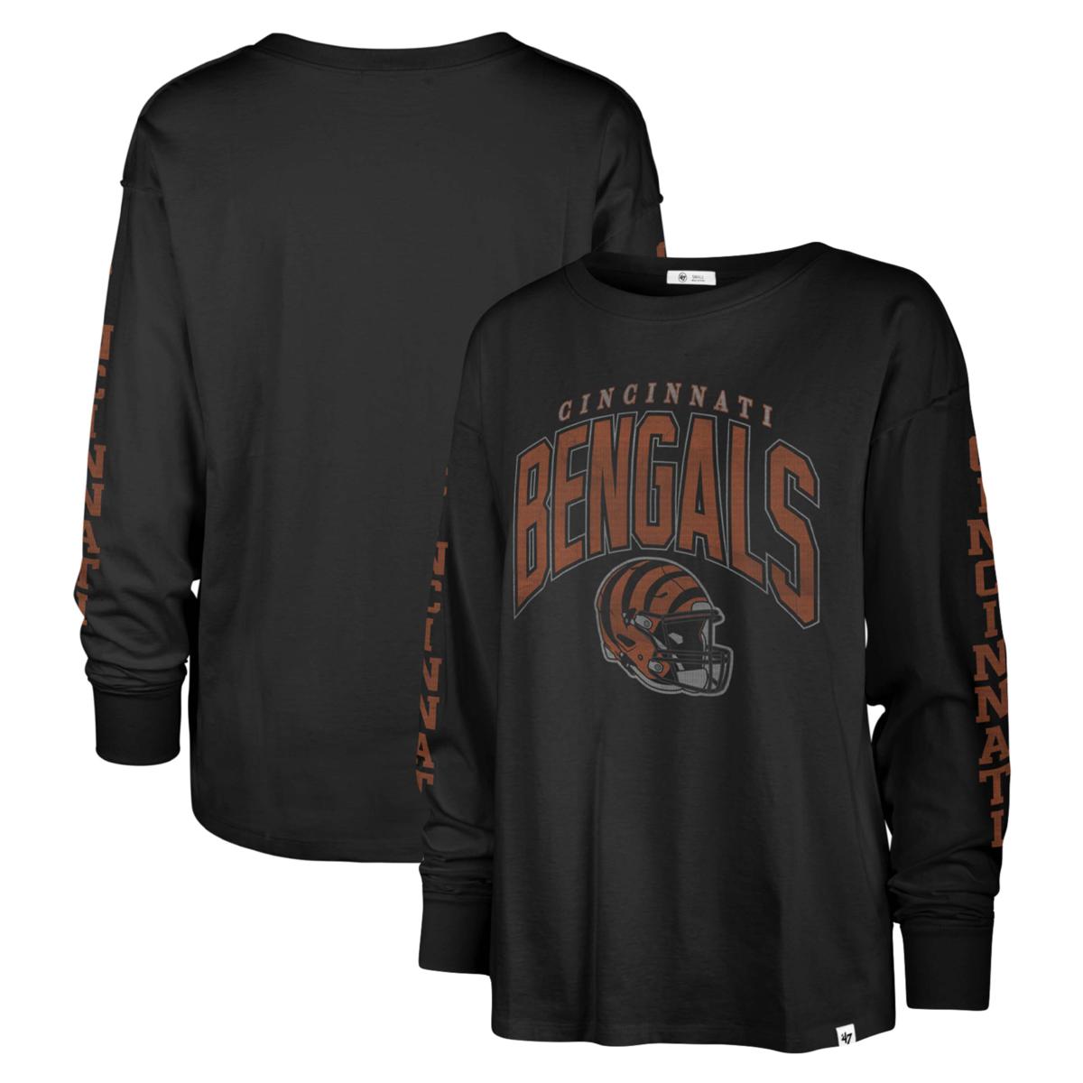 Women's '47 Black Cincinnati Bengals Tom Cat Long Sleeve T-Shirt ...