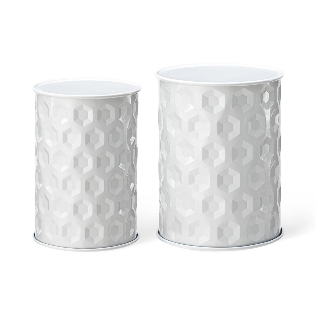 Set of 2 MultiFunctional Cylindrical Glossy White Metal Garden Stool