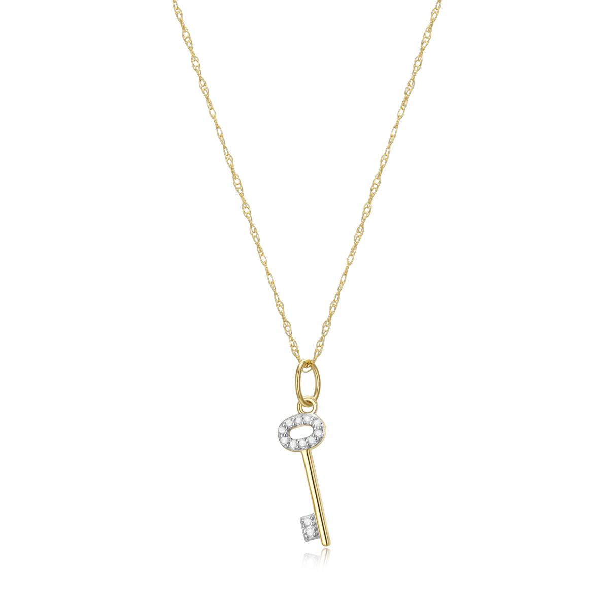 14K Yellow Gold 0.05ctw Diamond Key Pendant with 18