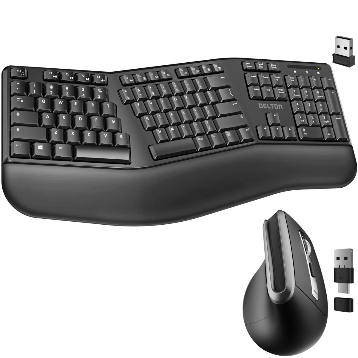 Delton KB200 Ergonomic Wireless Keyboard with S20 Vertical Mouse