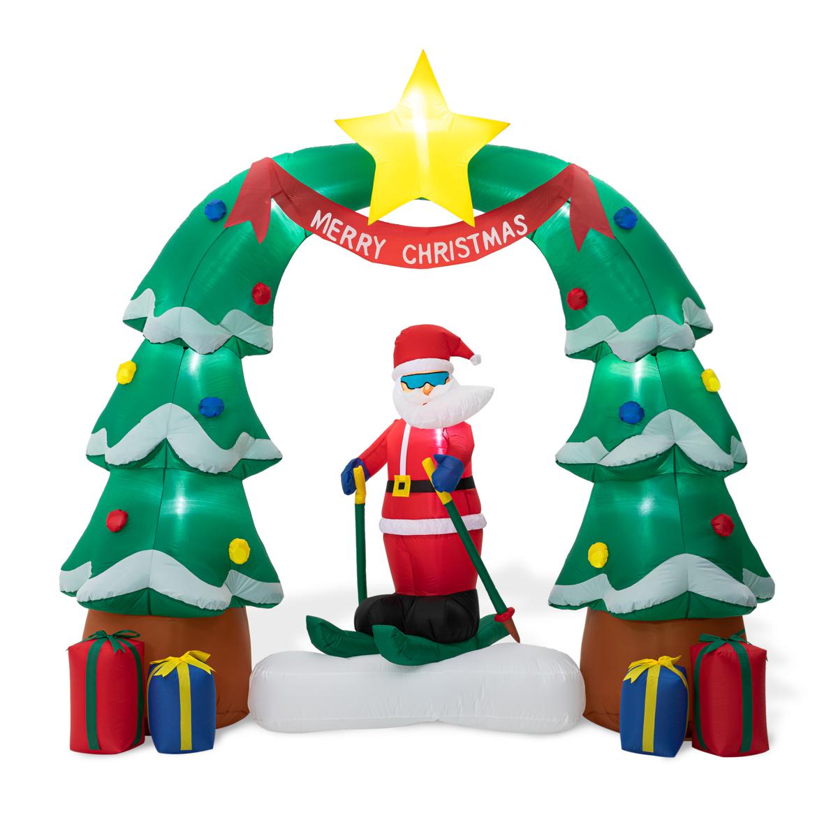 Glitzhome 7' Lighted Inflatable Santa Skiing under Tree Arch - 23335484 ...