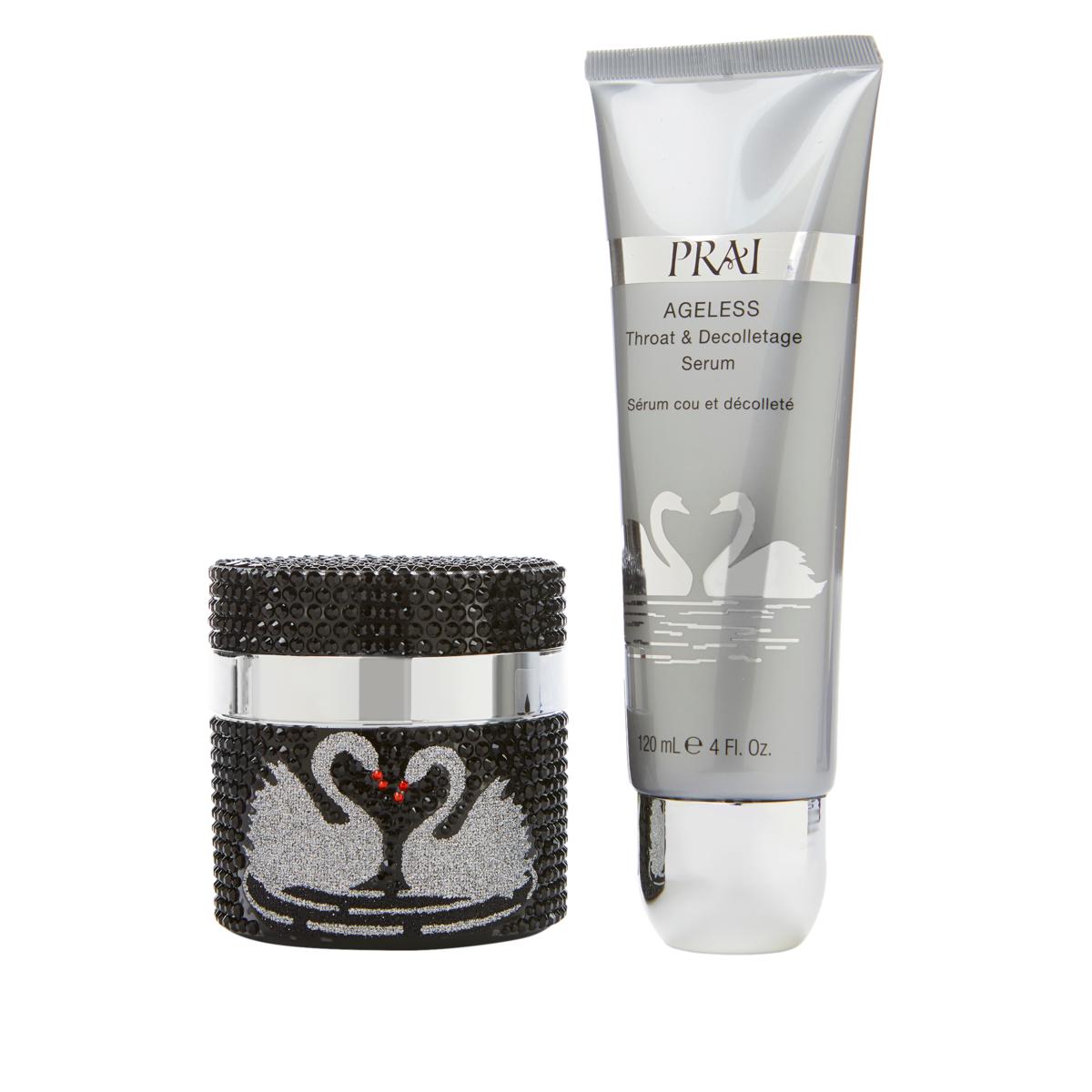 PRAI Ageless Throat & Decolletage Serum and Night Creme in Swan Jars 20150989 HSN PRAI Ageless Throat & Decolletage Serum and Night Creme in Swan Jars 20150989 HSN
