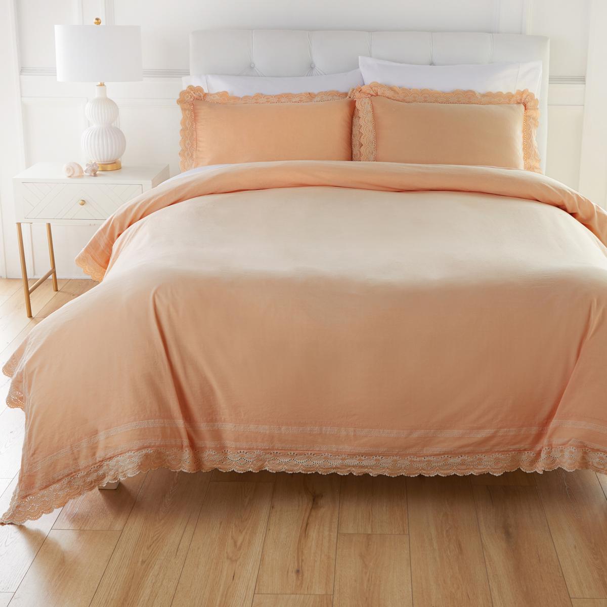 Clover by Jo Stone Washed Cotton 3piece Duvet Cover Set w/Lace Trim