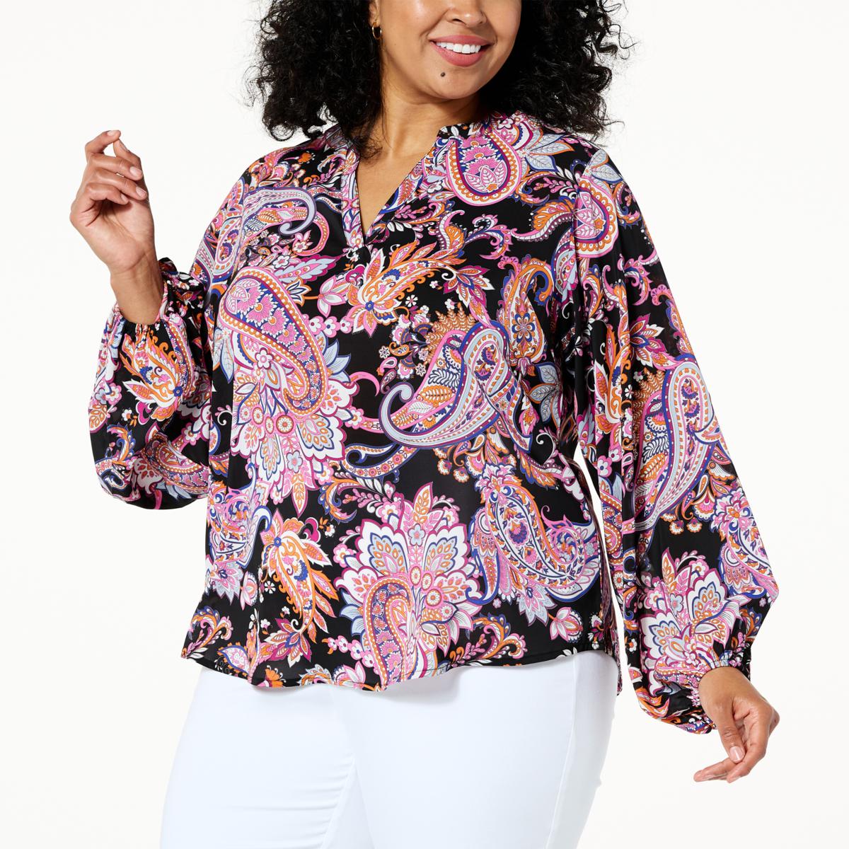 IMAN Global Chic Balloon Sleeve Printed Blouse - 20649258 | HSN