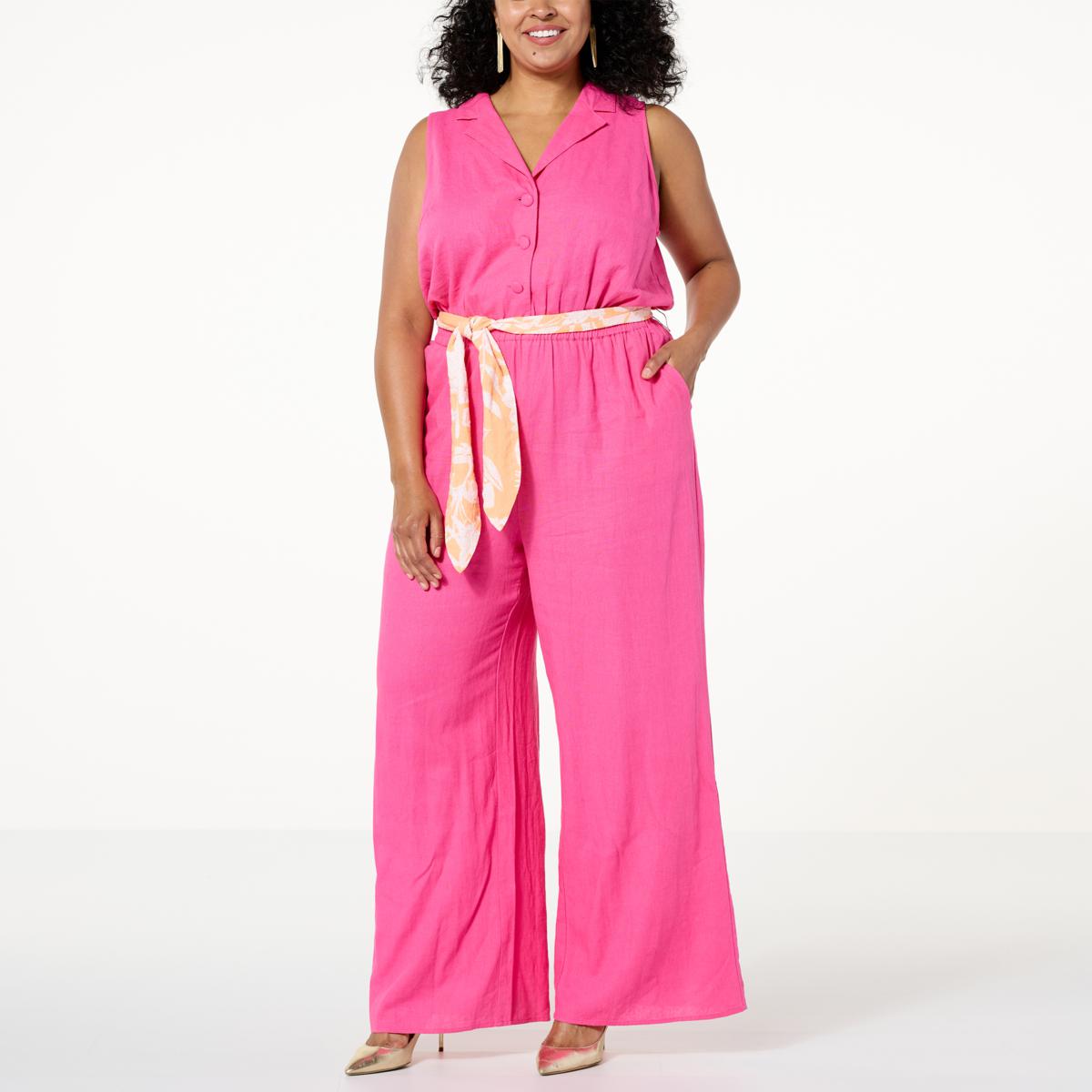 G by Giuliana SugarWashed LinenBlend Wide Leg Jumpsuit 20695606 HSN