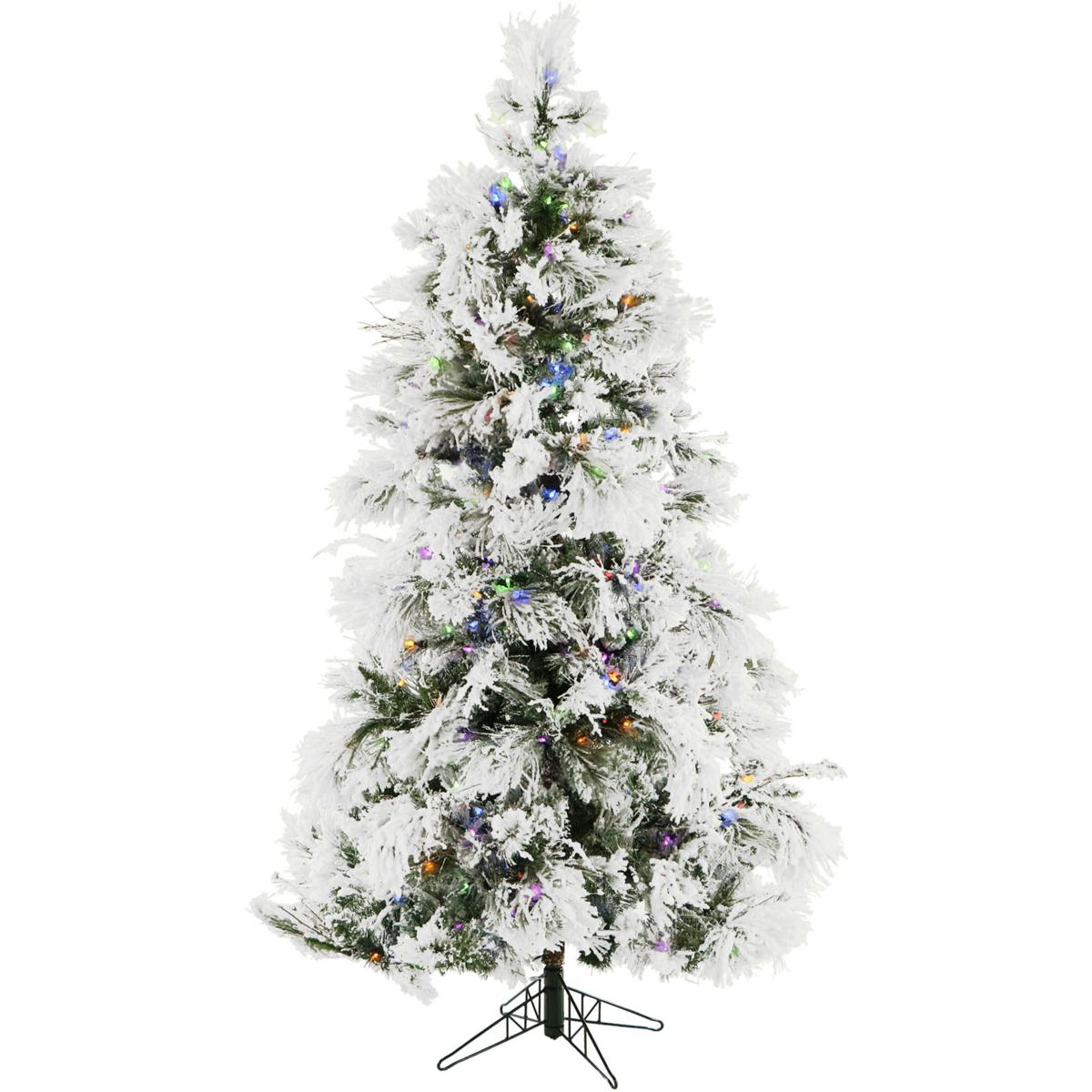 Flocked Snowy Pine Christmas Tree with MultiColor LED String Lighting