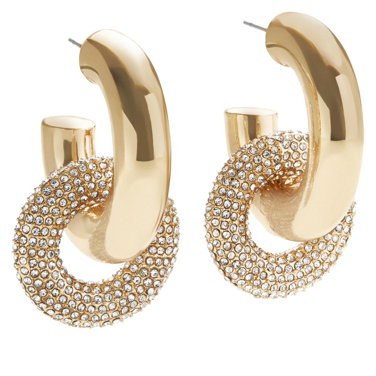 BAUBLEBAR Heather Goldtone Pavé Dangle Hoop Earrings 20798455 HSN