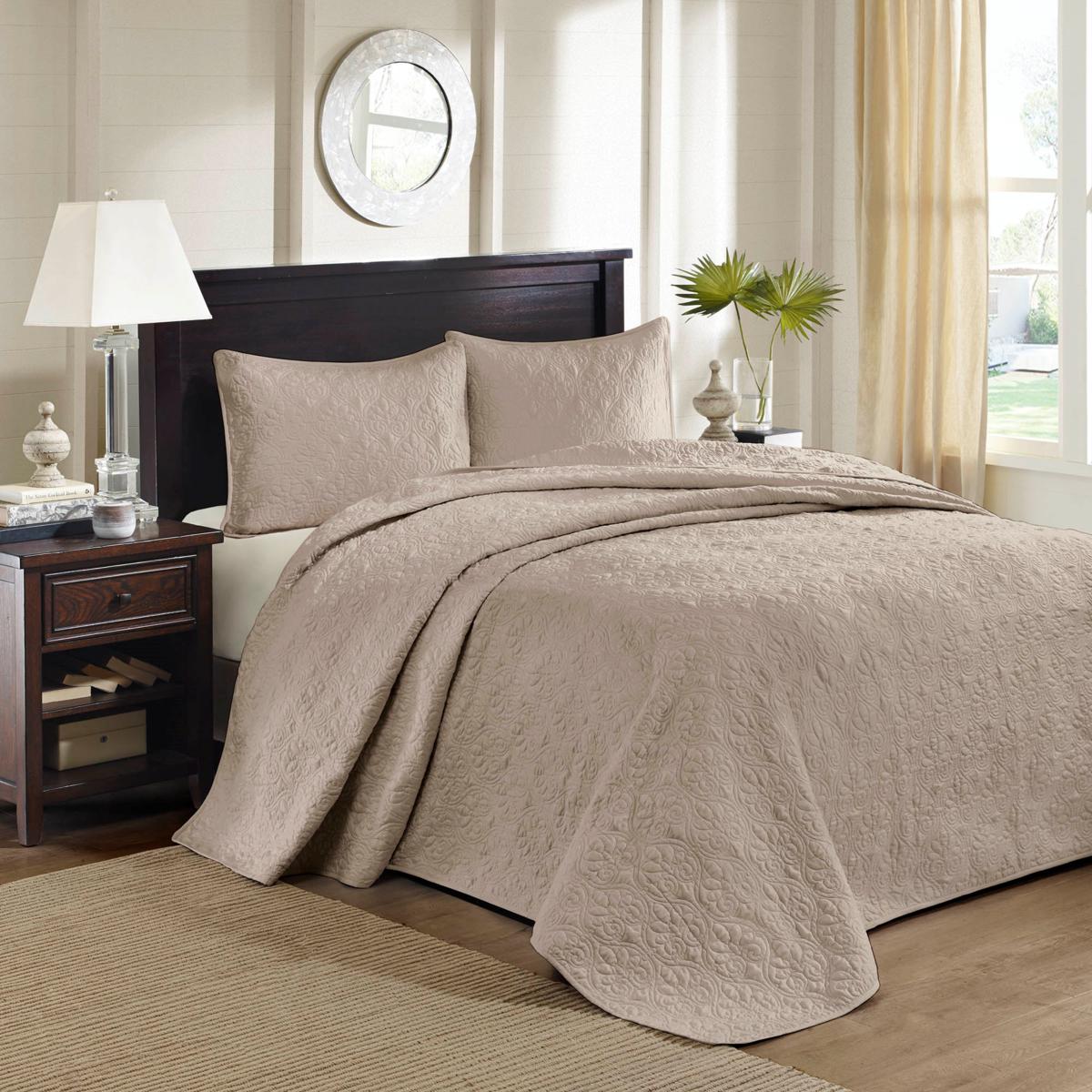 Madison Park Quebec Queen Quilted Bedspread Set Khaki 8331199 HSN