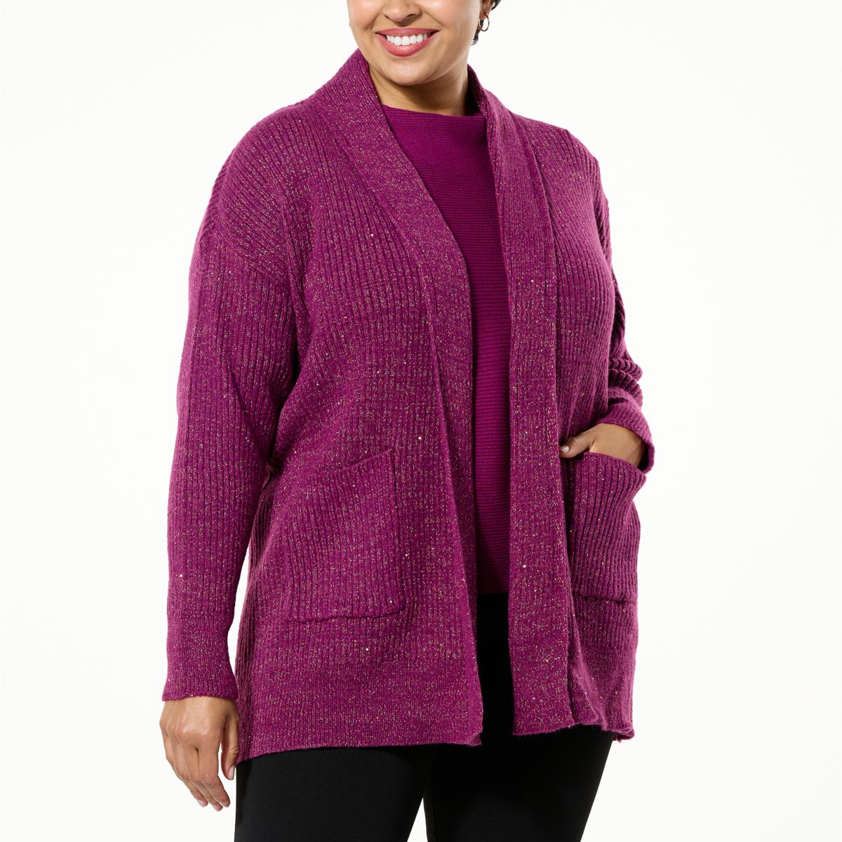 Nina Leonard Ribbed Sparkle Knit Cardigan - 20877716 | HSN