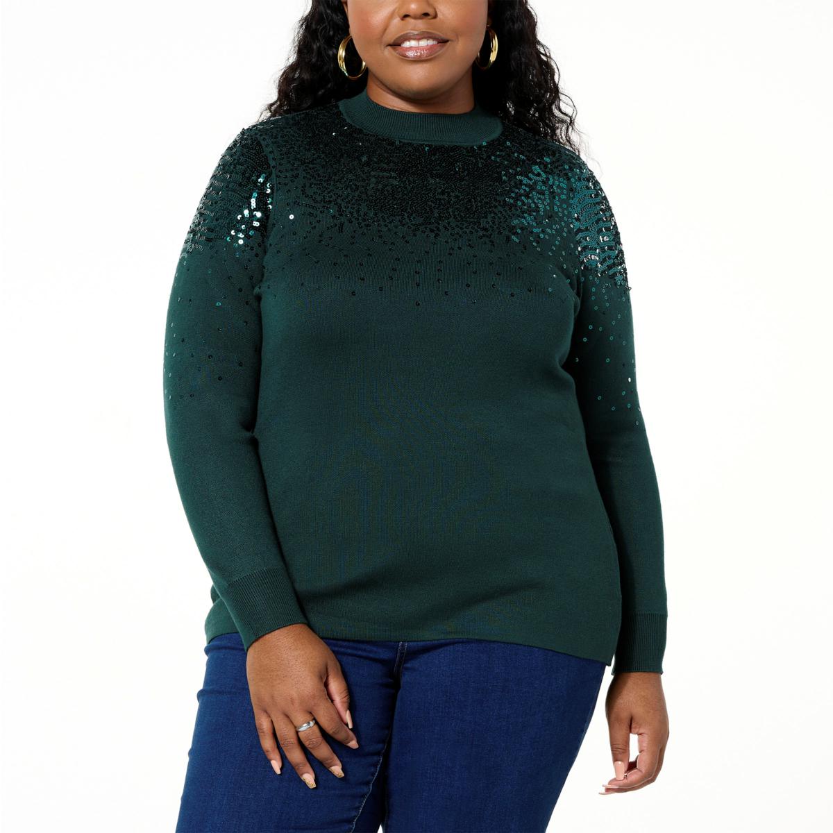 Nina Leonard Embellished Mock-Neck Pullover Sweater - 20895092 | HSN