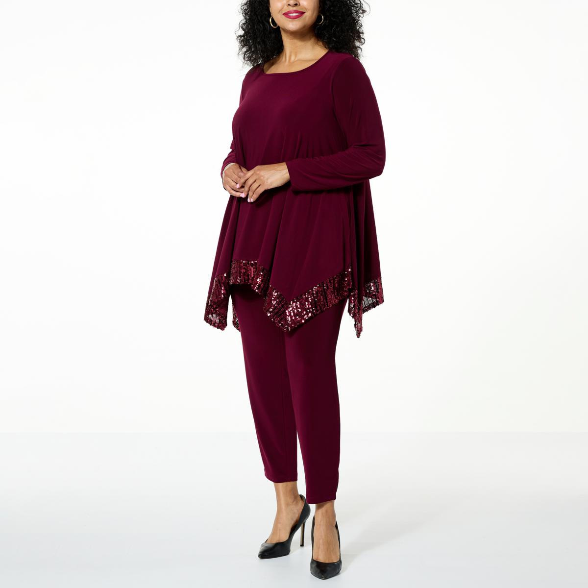 Nina Leonard 2-piece Sequin Mesh-Hem Tunic and Pant Set - 20895153 | HSN