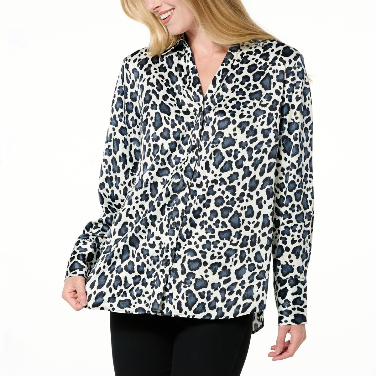 IMAN Global Chic Printed Satin Button-Front Blouse - 20895997 | HSN