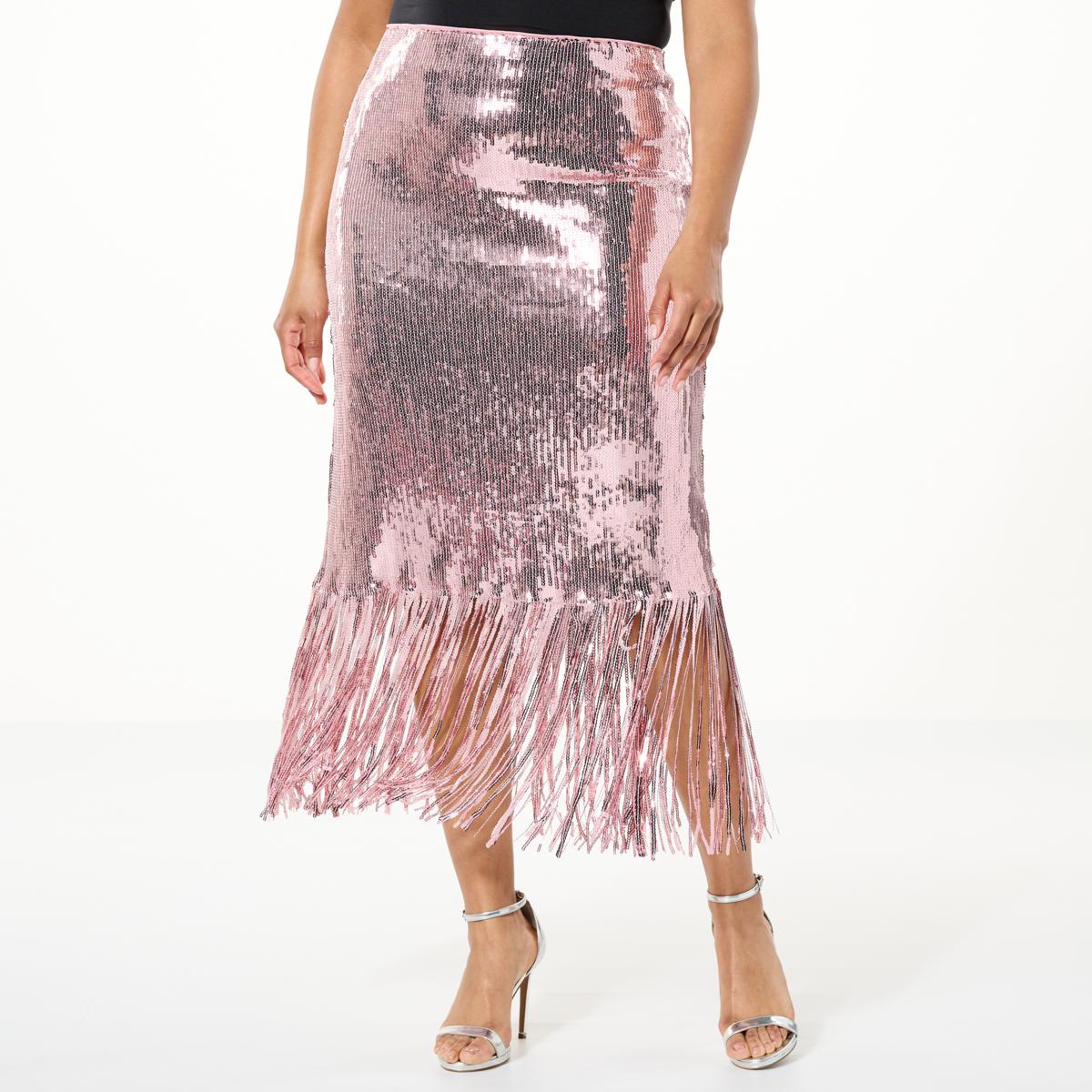 Curations x Debbie Denmon Sequin Fringe Pencil Skirt - 21219266 | HSN