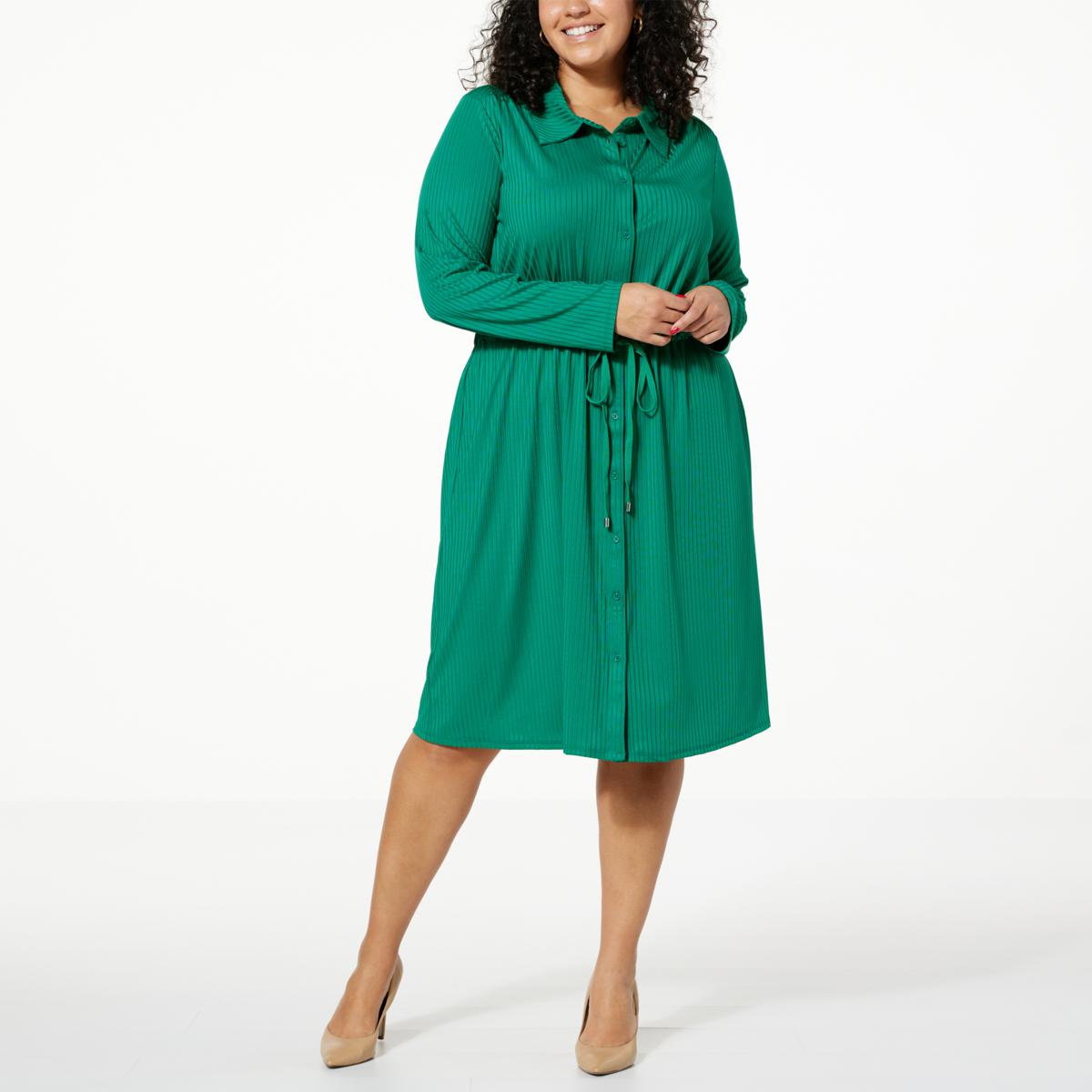 Nina Leonard Ribbed Knit Shirt Dress - 21250122 | HSN