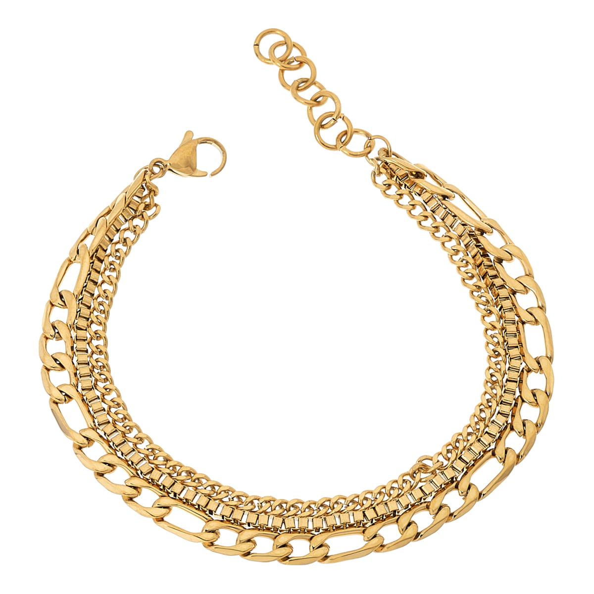 Stately Steel Goldtone 3Strand Chain Bracelet 21869409 HSN