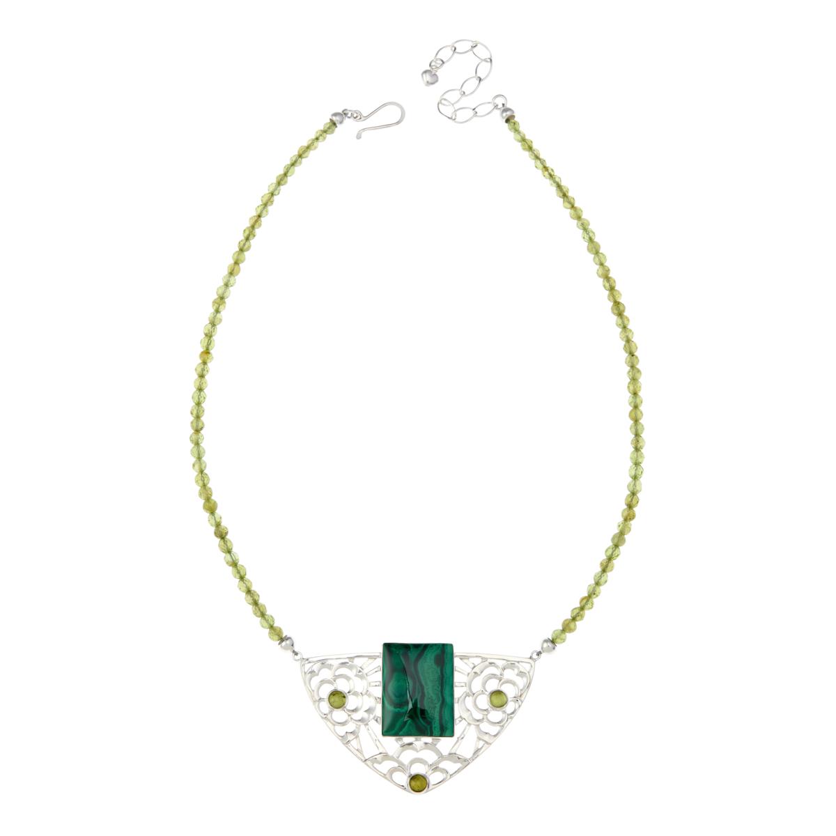 Jay King Gallery Collection Silver Malachite and Peridot 18" Necklace