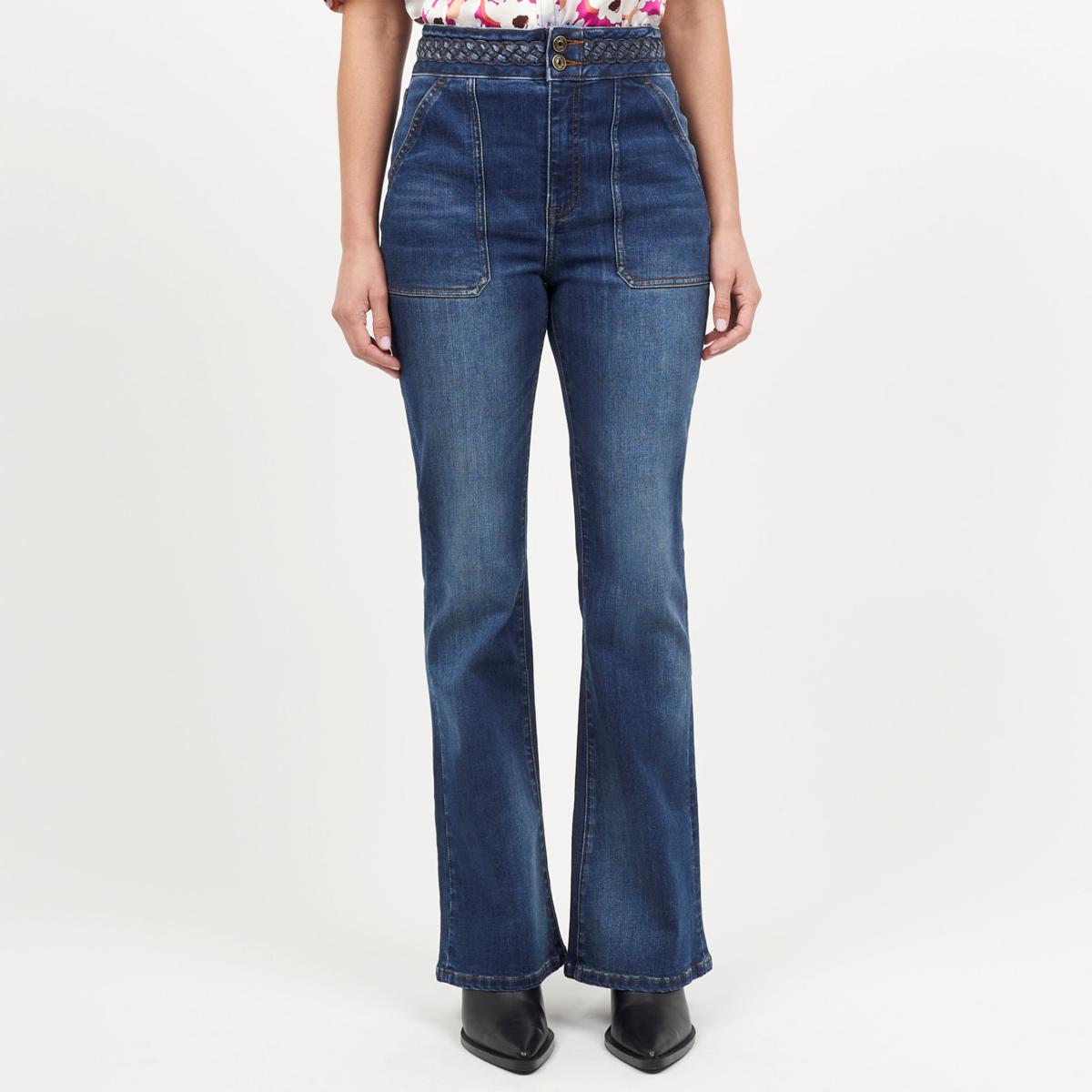 La Joie Vertical Slub Braided Belt Flare Leg Jean - 22117576 | HSN