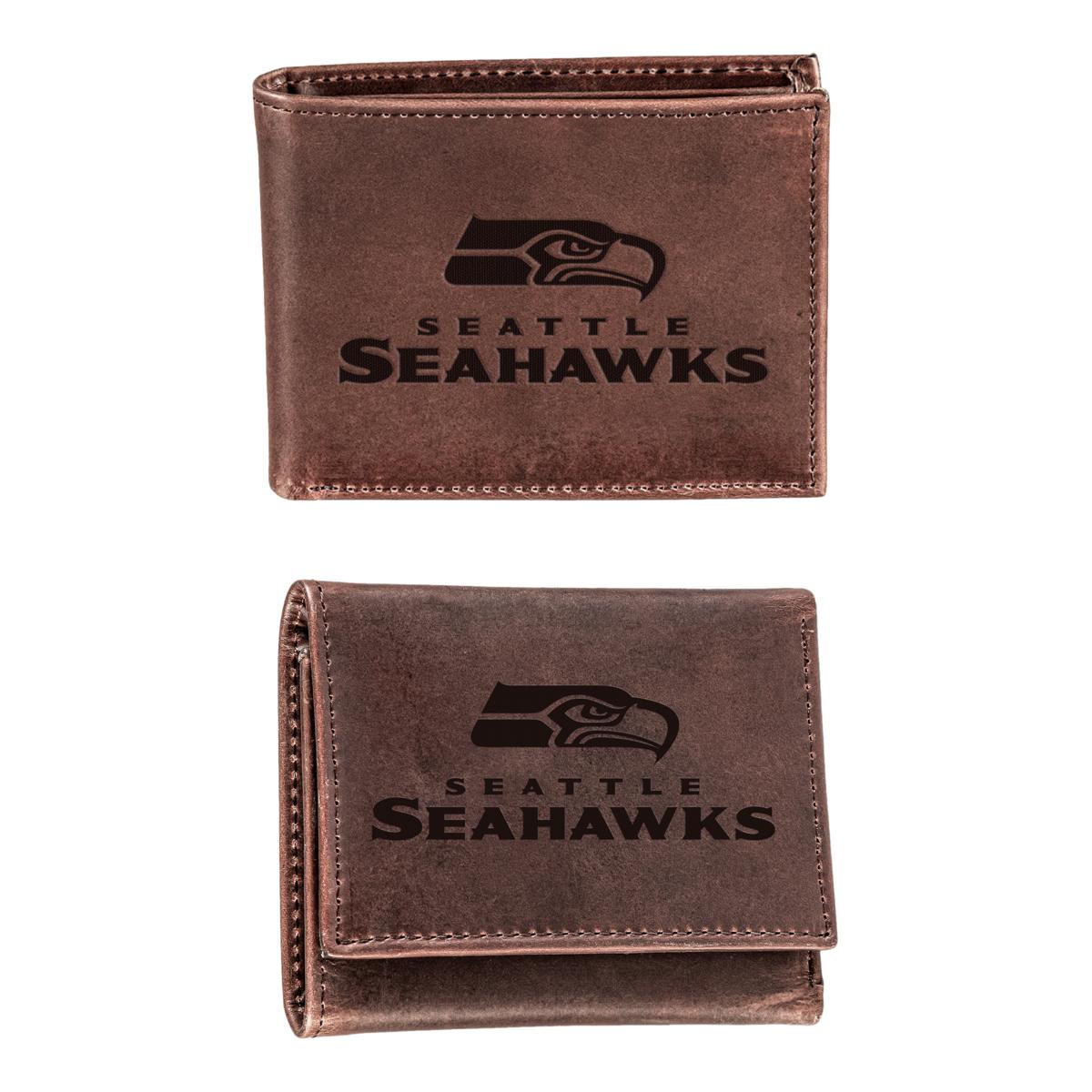 Officially Licensed NFL Embossed Brown Leather Wallet 2-pack - Seahawks ...