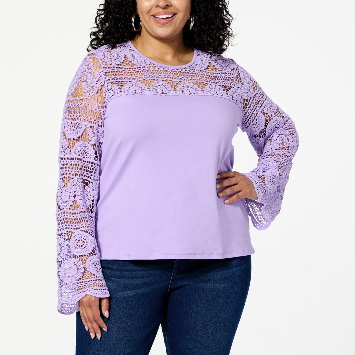 DG2 by Diane Gilman Cotton Jersey and Lace Knit Combo Top 22291540 HSN