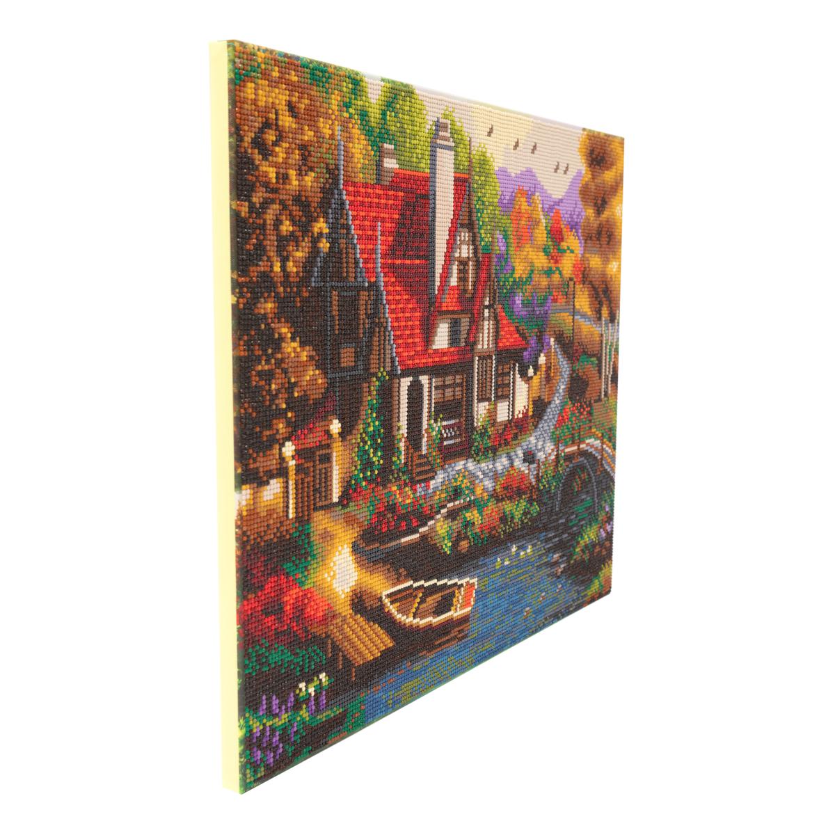 Craft Buddy Riverside Cottage Crystal Art Canvas Kit in Wooden Frame
