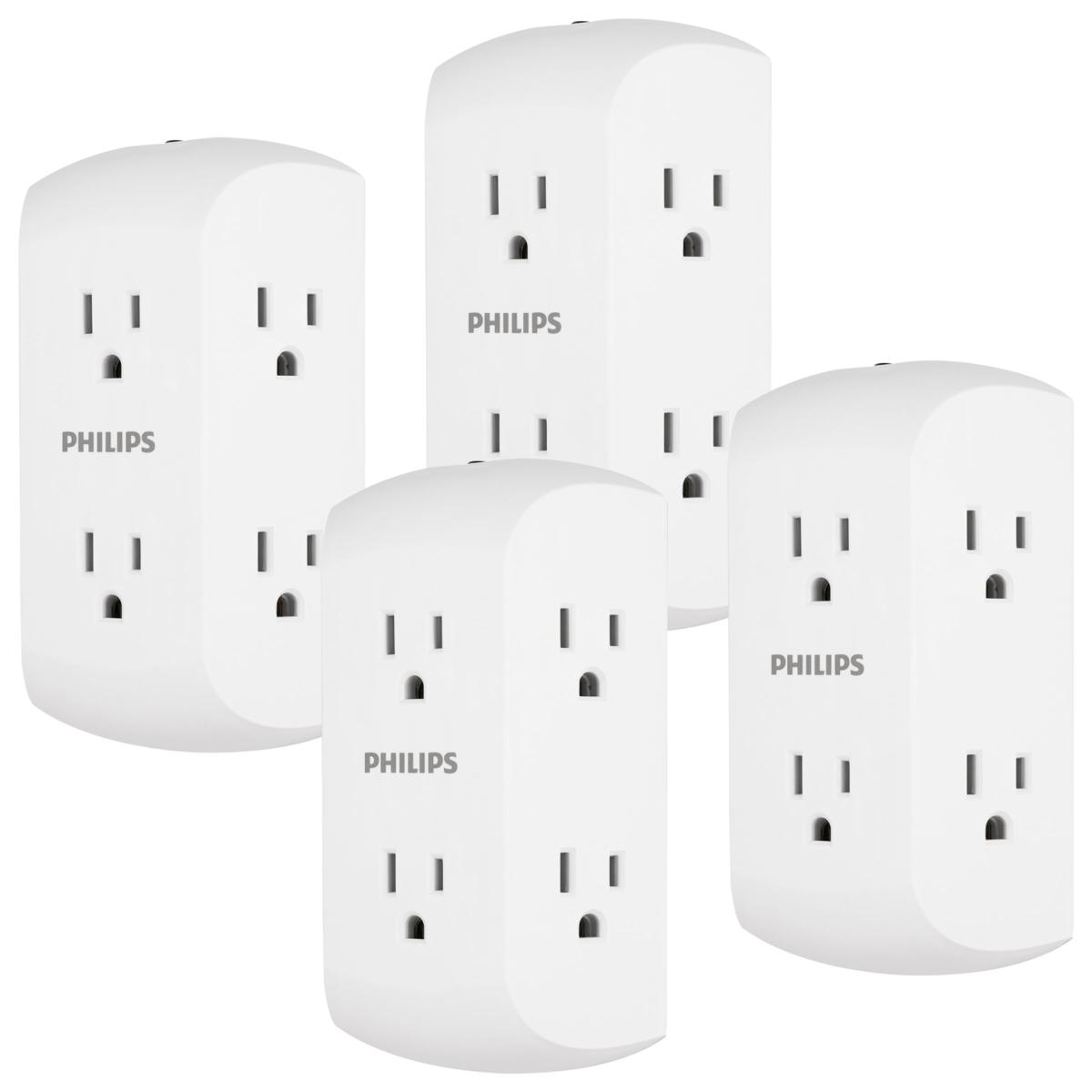 Philips 6Outlet Wall Tap with Resettable Circuit Breaker 4pack