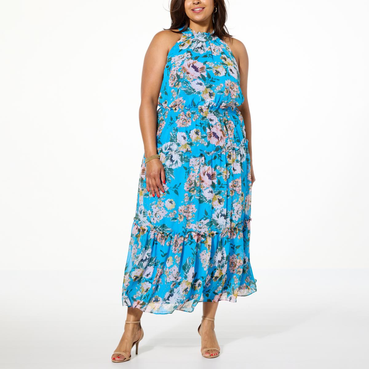 Nina Leonard Printed Chiffon Dress with Smocked Detail - 22658243 | HSN