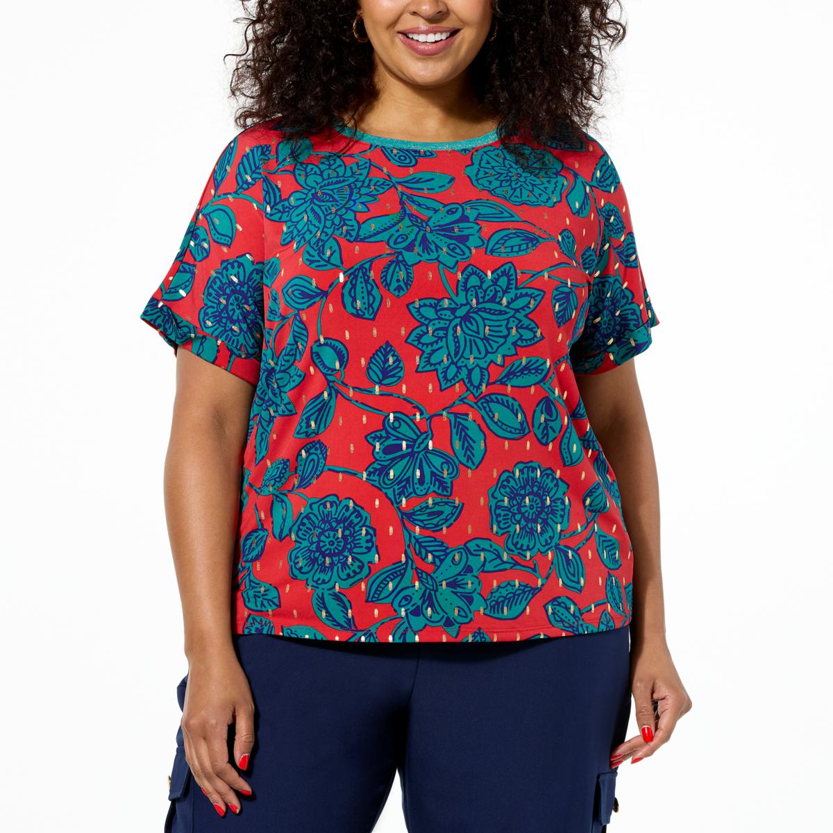 IMAN Global Chic Printed Mixed Media Top - 22782603 | HSN