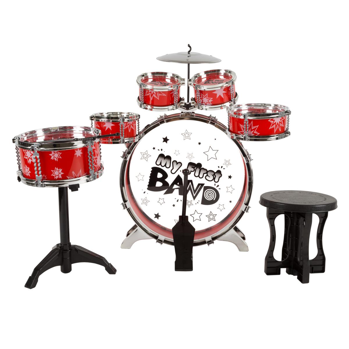 Toy Drum Set for Kids 7 Piece Set with Bass Drum by Hey! Play