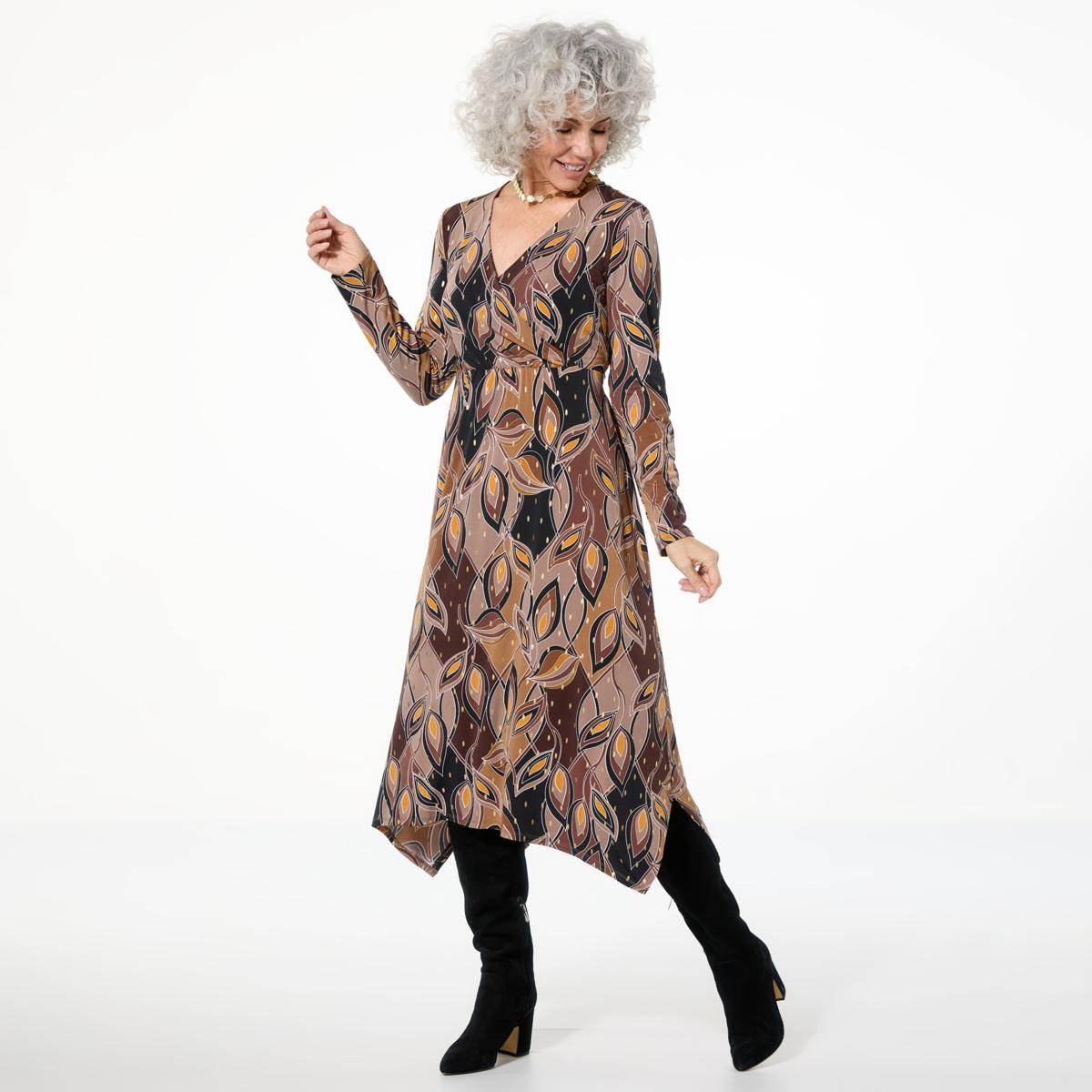 IMAN Global Chic Printed Runway Jersey Surplice Dress 23320147 HSN