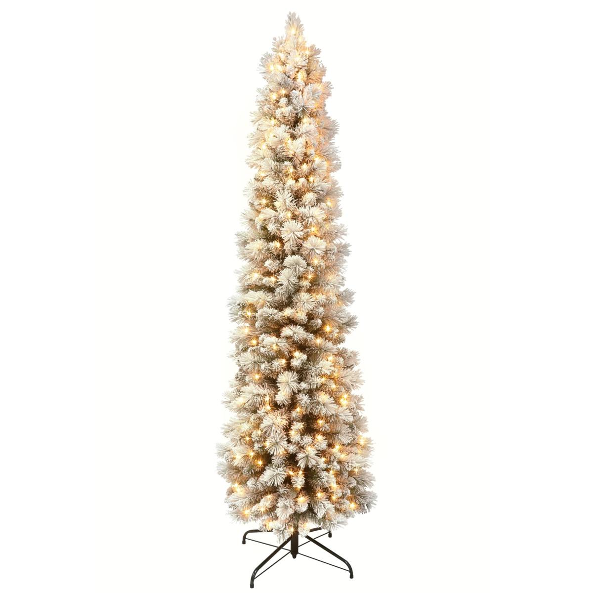 7.5' Flocked Pencil Pine Artificial Christmas Tree 350 Clear Lights