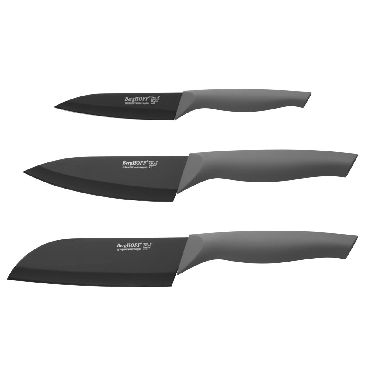 BergHOFF Essentials Ergo 3pc Stainless Steel Knife Set with Sleeves