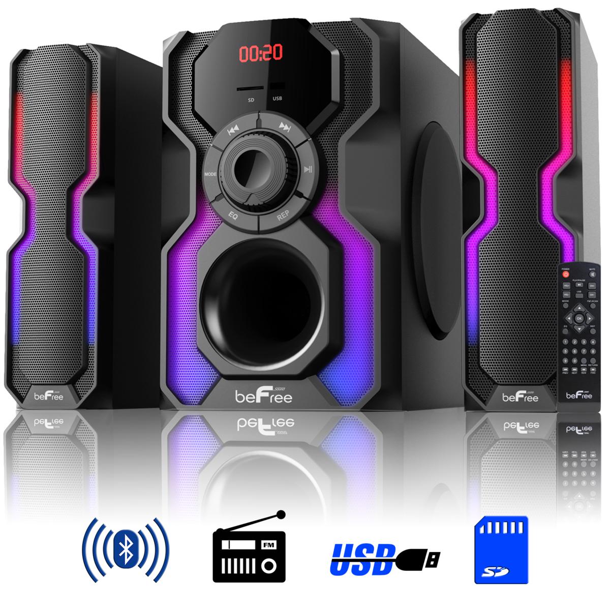 beFree Sound 2.1ch Bluetooth Multimedia Wired Speaker System w/ LEDs