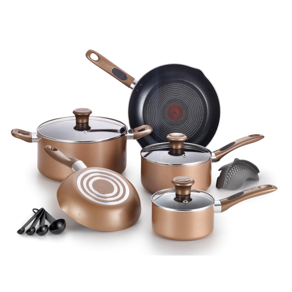 T-Fal B036SE64 Excite 14-Piece Non-stick Cookware Set - Bronze ...