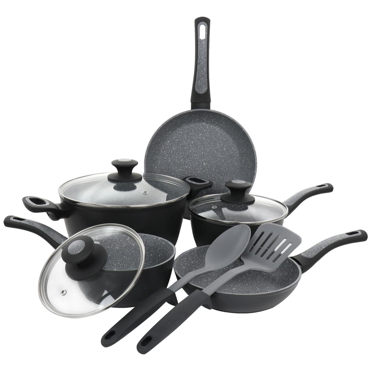 Oster 10piece Nonstick Aluminum Cookware Set Black and Gray Speckle