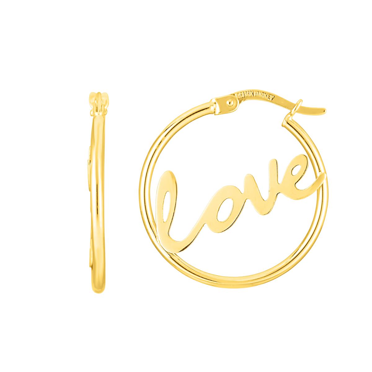 14K Yellow Gold Polished "Love" Hoop Earrings 9940259 HSN
