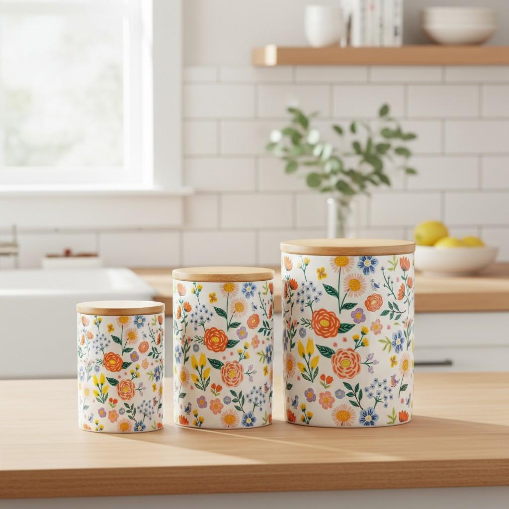 10 Strawberry Street Everyday 3-pc Canister Set, Spring Folk