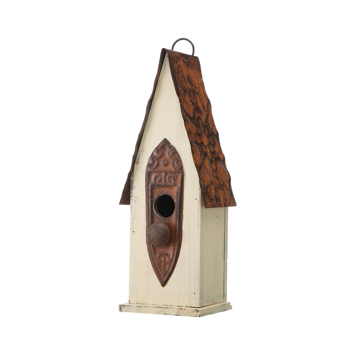 13.25"H Washed White Solid Wood Slim Cottage Outdoor Garden Birdhouse