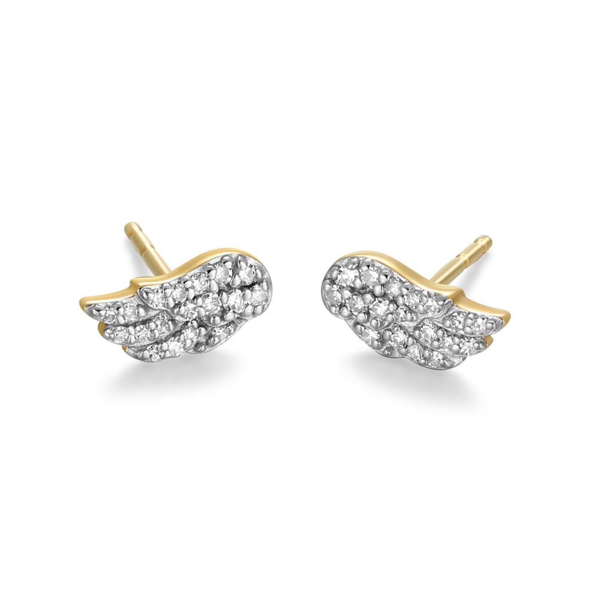 ◇wing bling◇ 14k post vanish ribbon two-way earrings 14K Yellow Gold 0.13ctw Diamond Angel Wing Stud Earrings