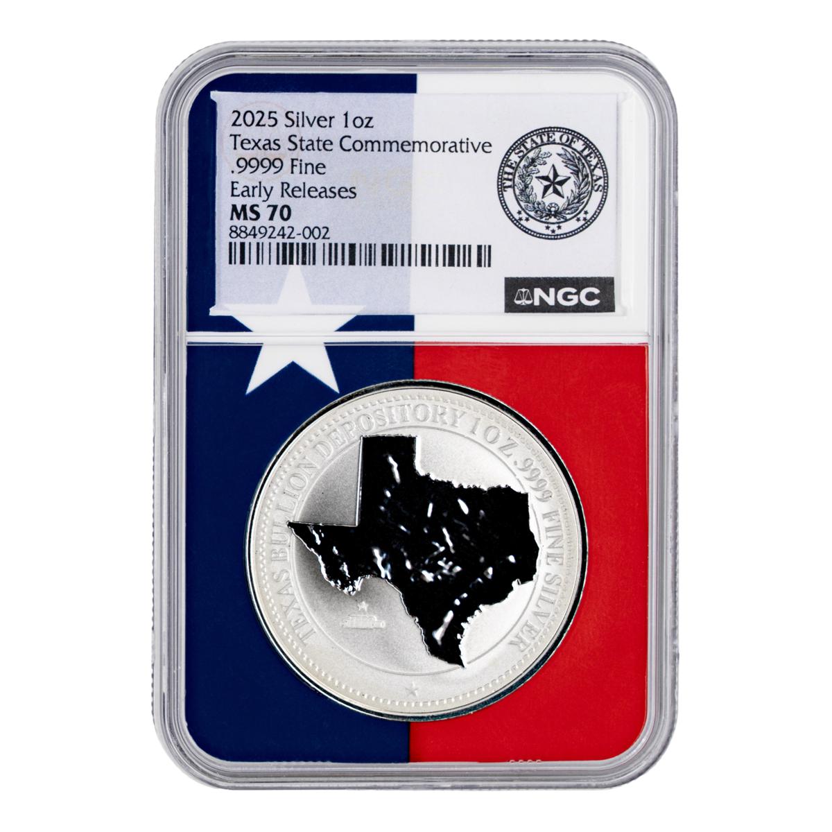 2025 1oz Silver Texas State Commemorative TX Flag Core NGC 70 | HSN