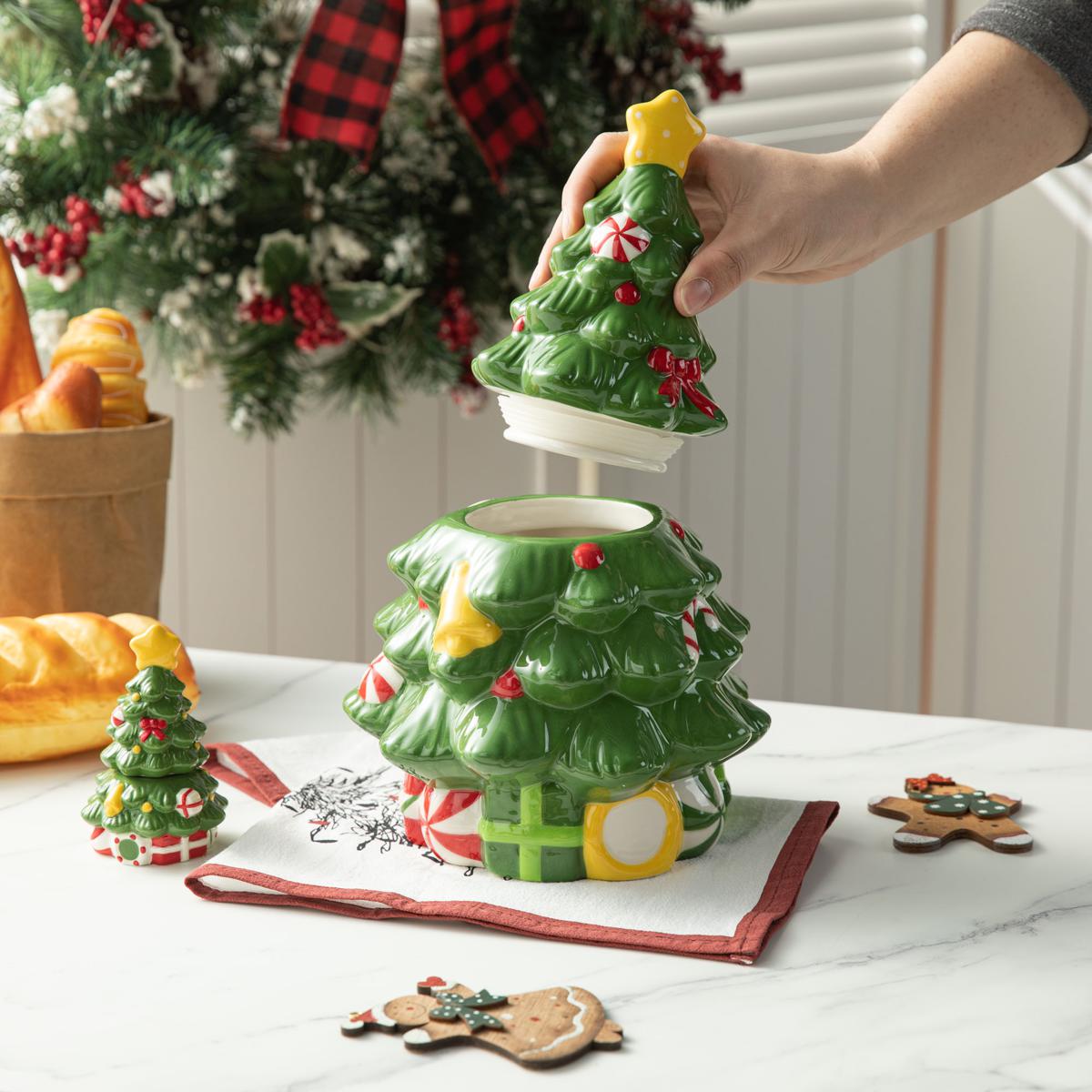 ハンドメイド クリスマスツリー‼️3点セット❗️coc❣️ 3-piece Dolomite Christmas Tree Cookie Jar Set | HSN