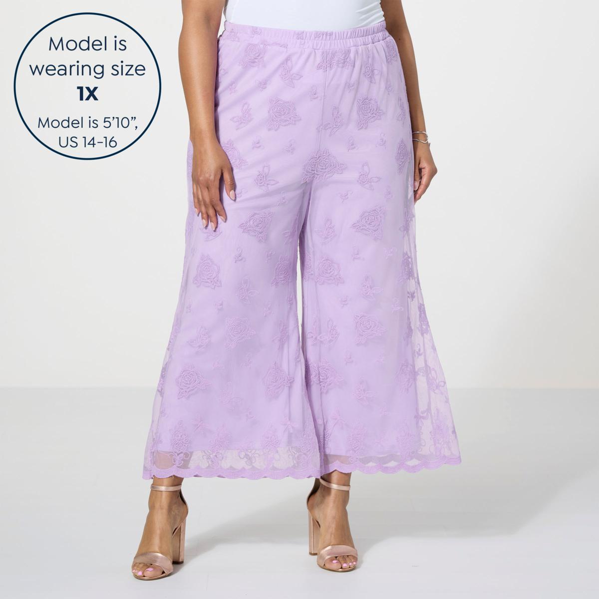 Antthony Embroidered Mesh Scalloped Edge Pull-On Pant