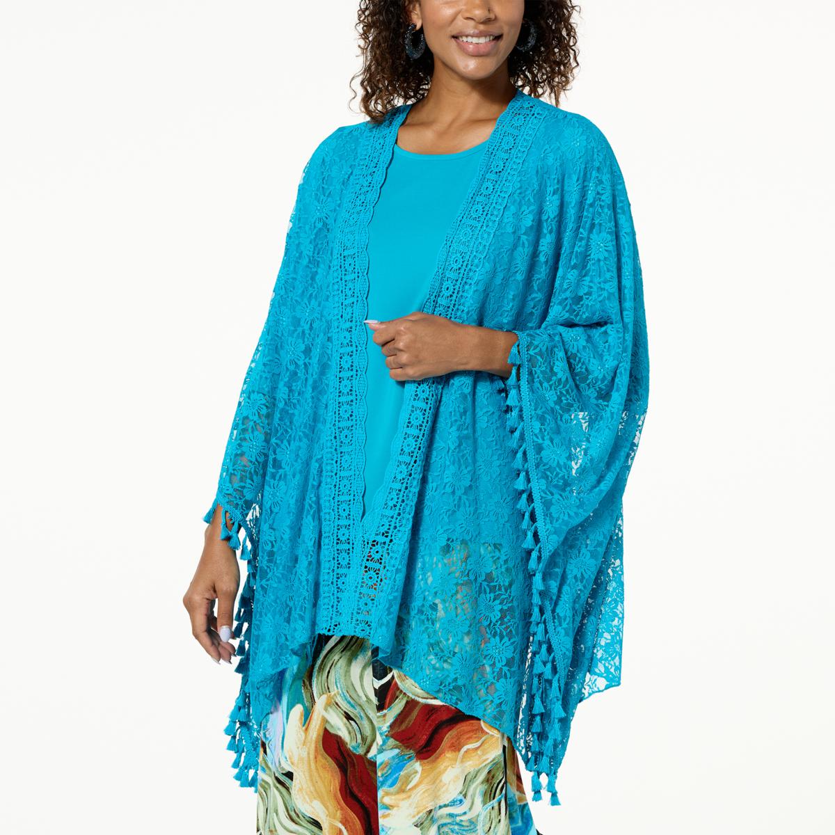 Antthony Lace Ruana with Crochet Trim and Tassels 20779152 HSN