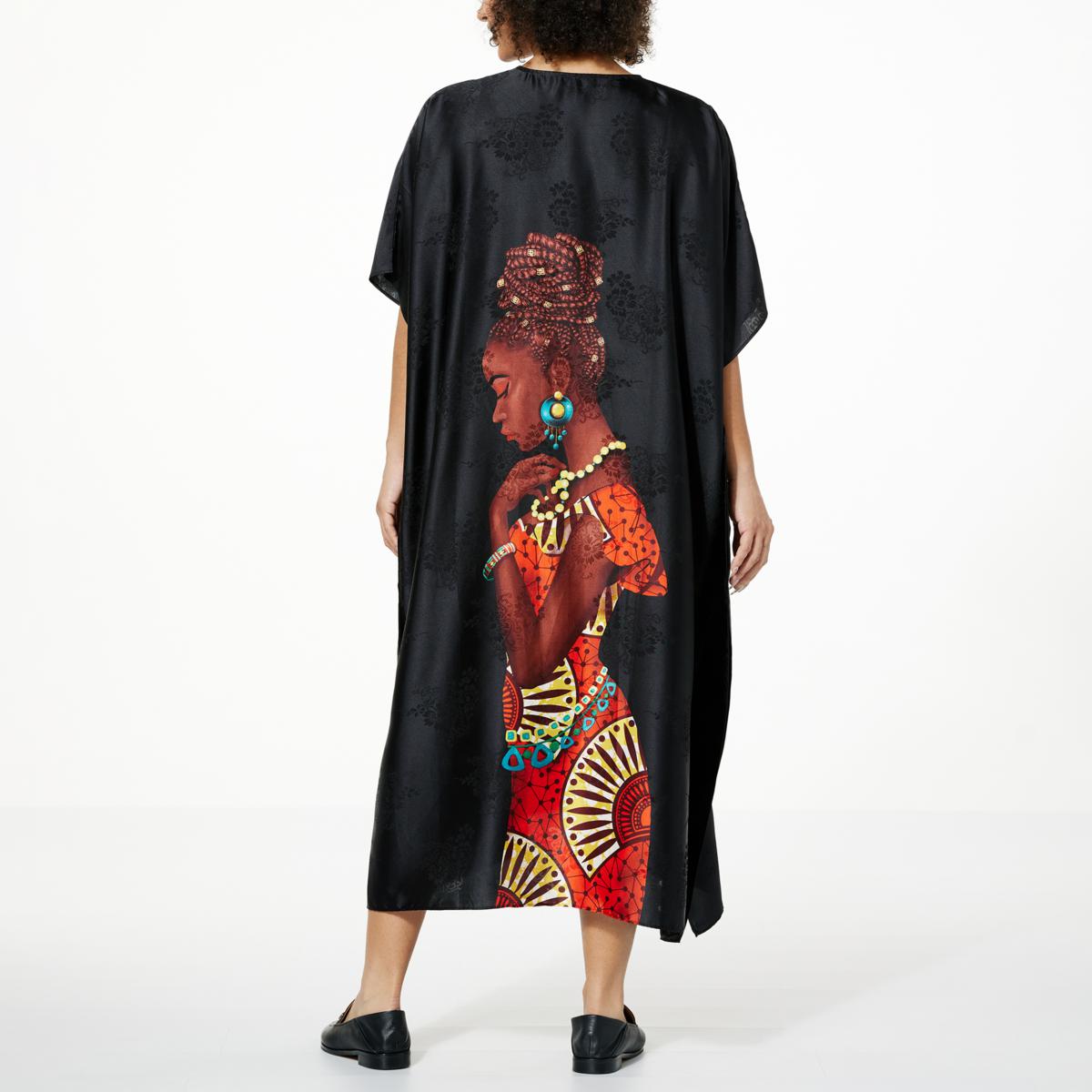 Antthony Printed Jacquard Plunge V-Neck Long Caftan - 22235765