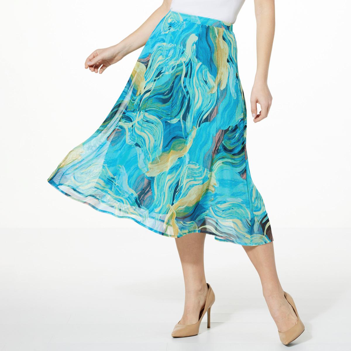 Antthony Printed Mesh Knit Lined Midi Skirt