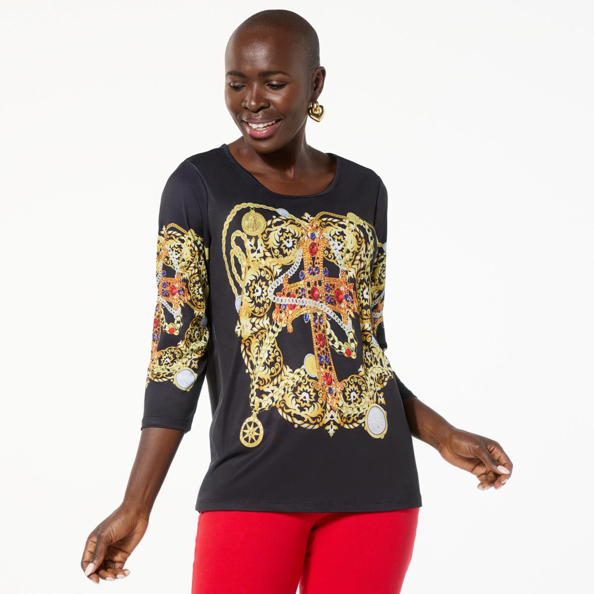 Antthony Printed Studio Stretch Knit 3/4-Sleeve Shirt