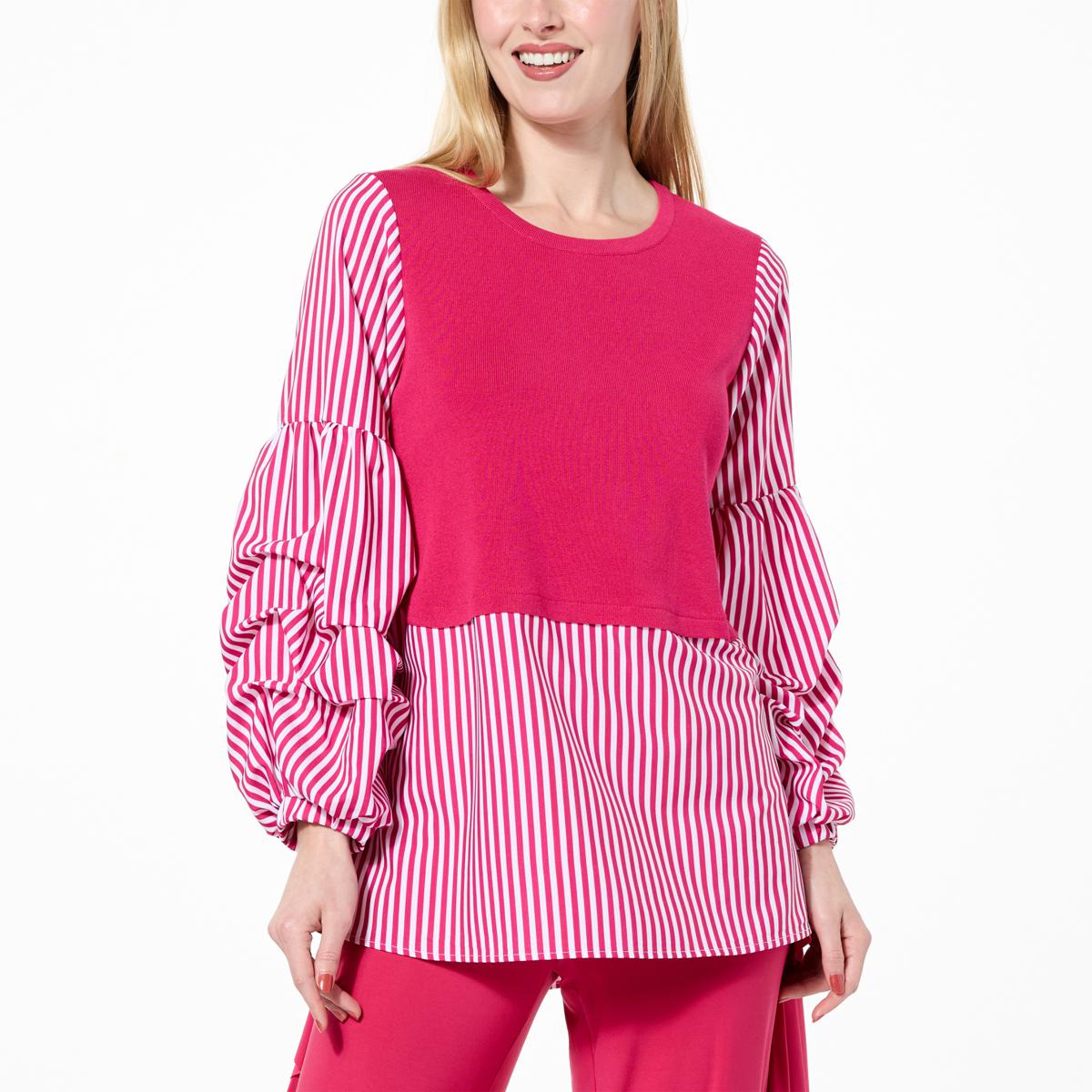 Antthony Ruched Sleeve Mixed Media Twofer Top | HSN