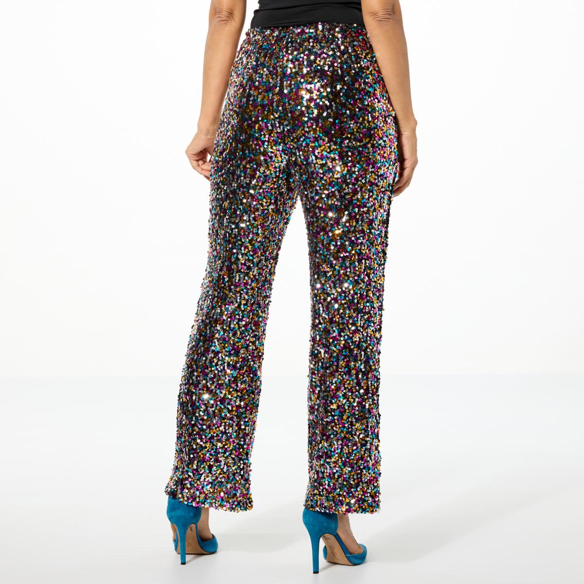 パンツ Nine Minutes Straight-Leg Pants With Micro Sequin Detailing Antthony Sequin Pull-On Straight Leg Pant - 23323281 | HSN