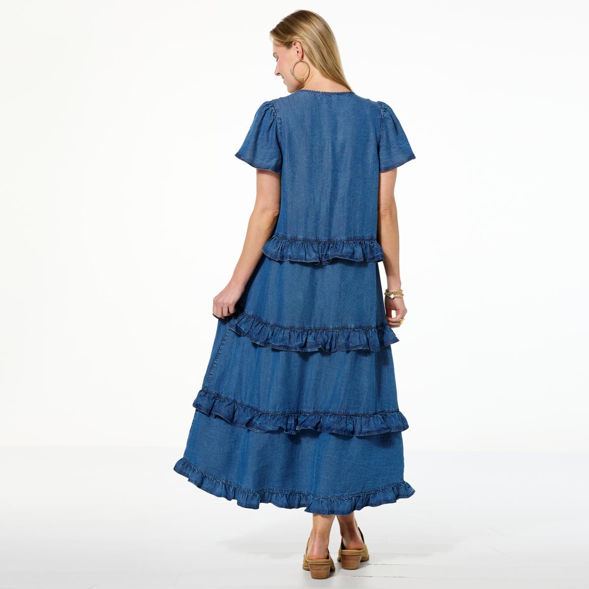 Antthony Tiered Ruffle Denim Maxi Dress - 23531435 | HSN