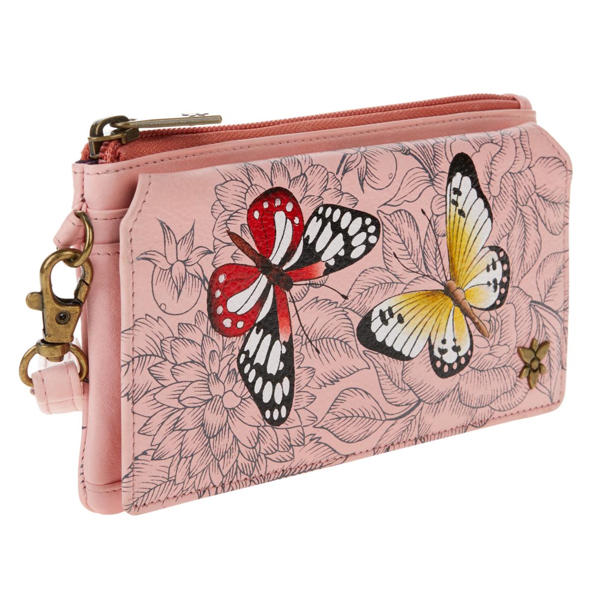 As Is Anuschka Hand-Painted Leather Organizer Block Wallet - 20487222